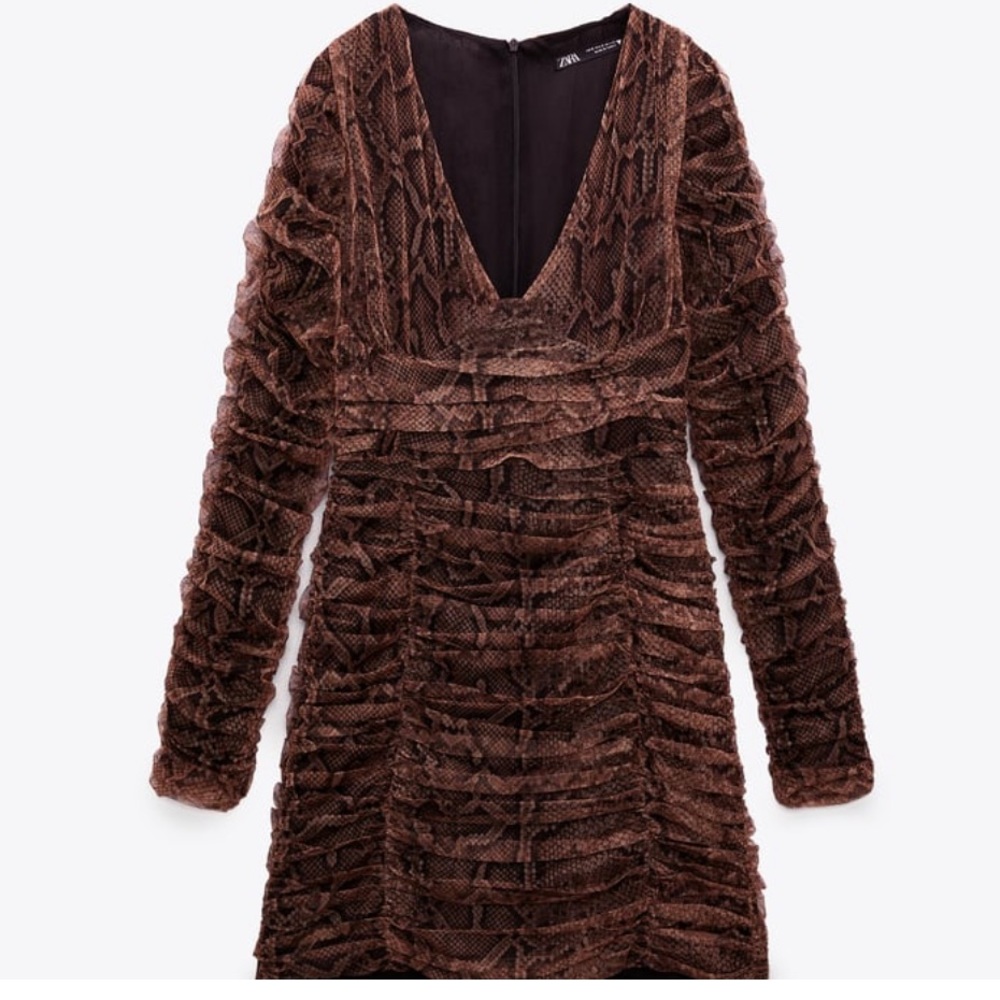 Snakeskin Print Drape Tulle Dress